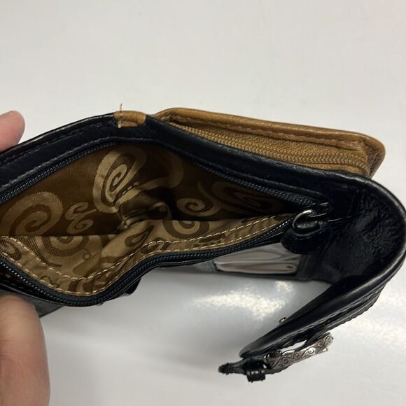 Brighton Tri-fold Brown Black Silver-Tone Magnetic Closure Various Compartments - Picture 9 of 16